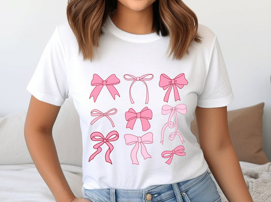 Pink Bows Shirt, Coquette Shirt, Woman Kids Tees