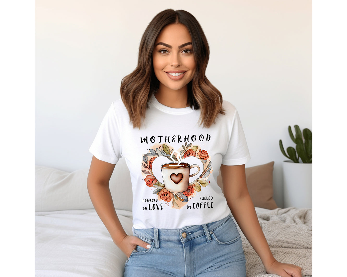 Motherhood Shirt, Powered by Love Fueled by Coffee, T Shirt