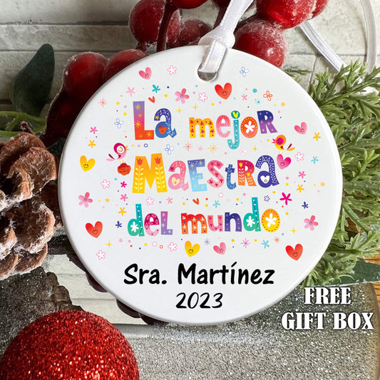 Maestra Christmas Ornament, Personalized Teacher Ornaments, Spanish Teacher Appreciation, Bilingual Teacher, Maestra Bilingue Gift, Regalos